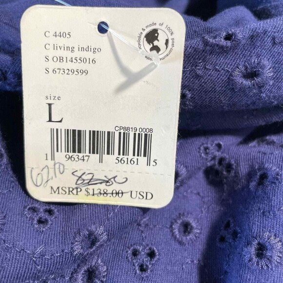 Free People Apricot Rose Mini Dress Womens Large Navy Blue Eyelet Puff Sleve - Picture 9 of 13